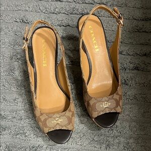 Coach Brown and Tan Peep-Toe Slingbacks